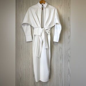 ASOS DESIGN White Tie-Waist Batwing Sleeve Shirt Midi Dress